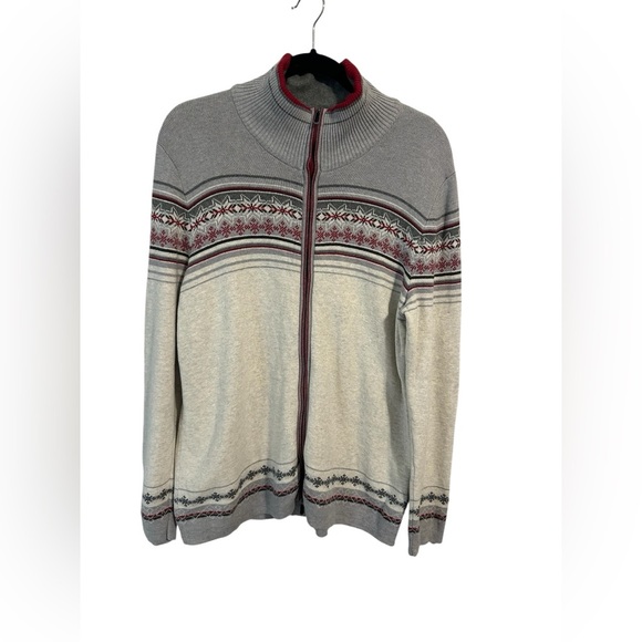 Eddie Bauer Sweater Women Full Zip Gray Fair Isle Snowflakes Y2K SZ XL Holiday - Picture 1 of 1
